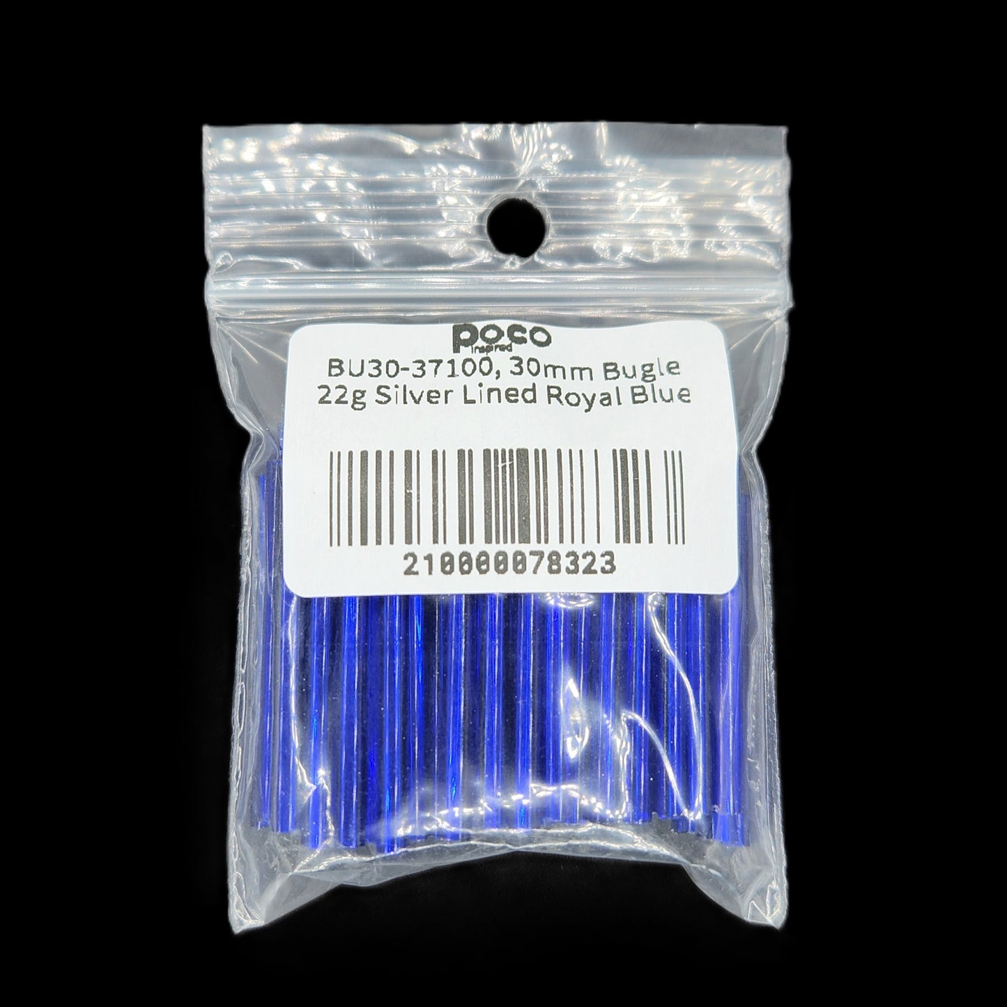 BU30-37100, 30mm Bugle 22g Silver Lined Royal Blue