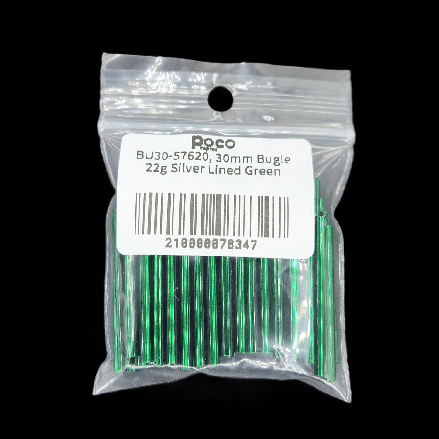 BU30-57620, 30mm Bugle 22g Silver Lined Green