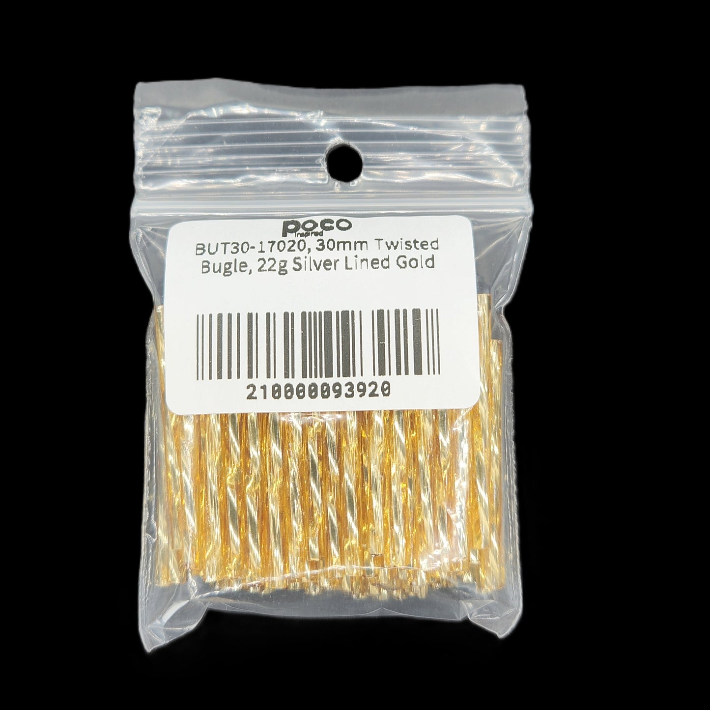 BUT30-17020, 30mm Twisted Bugle, 22g Silver Lined Gold