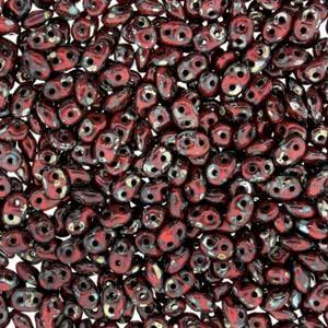 Coral Red Picasso - SuperDuo, 2.5x5mm 22g