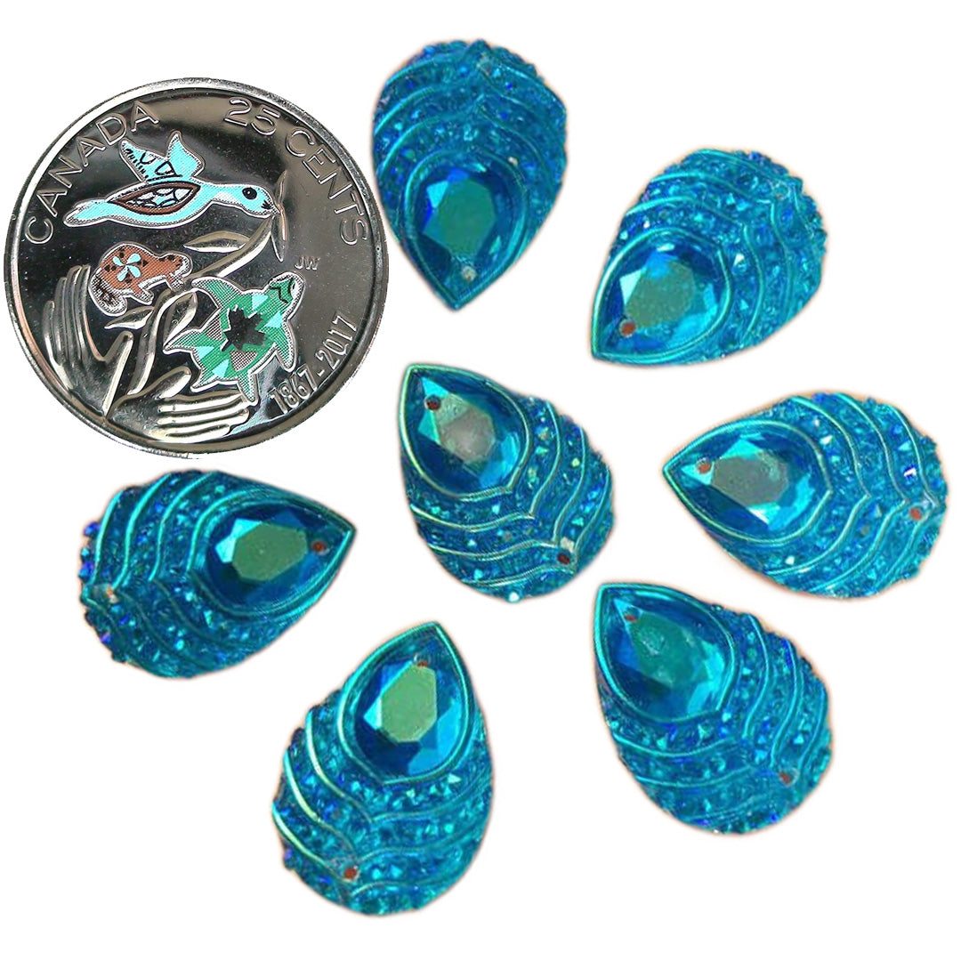 Resin Cab - Teardrop 13x18, Phoenix Eye sapphire AB
