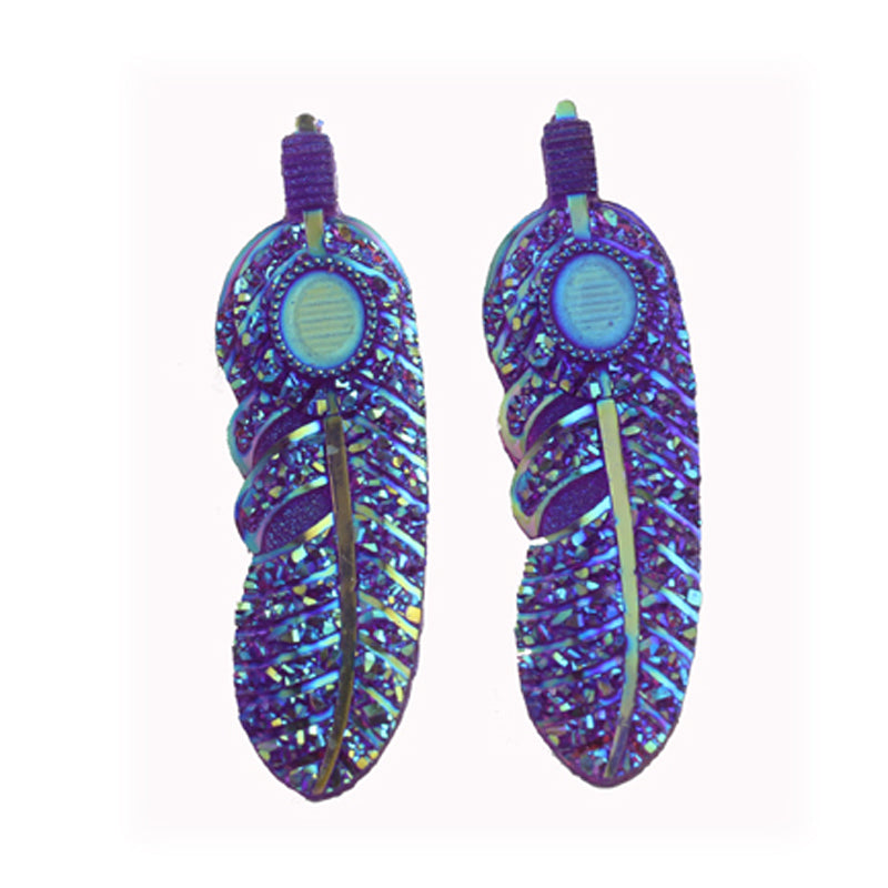 Resin Cabochon - Feather 16x36mm Purple