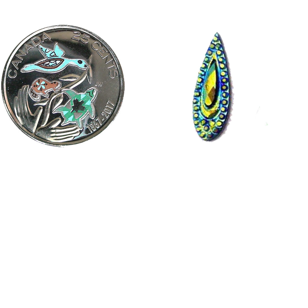 Resin Cab - Teardrop 20mm, Peacock Eye Black AB