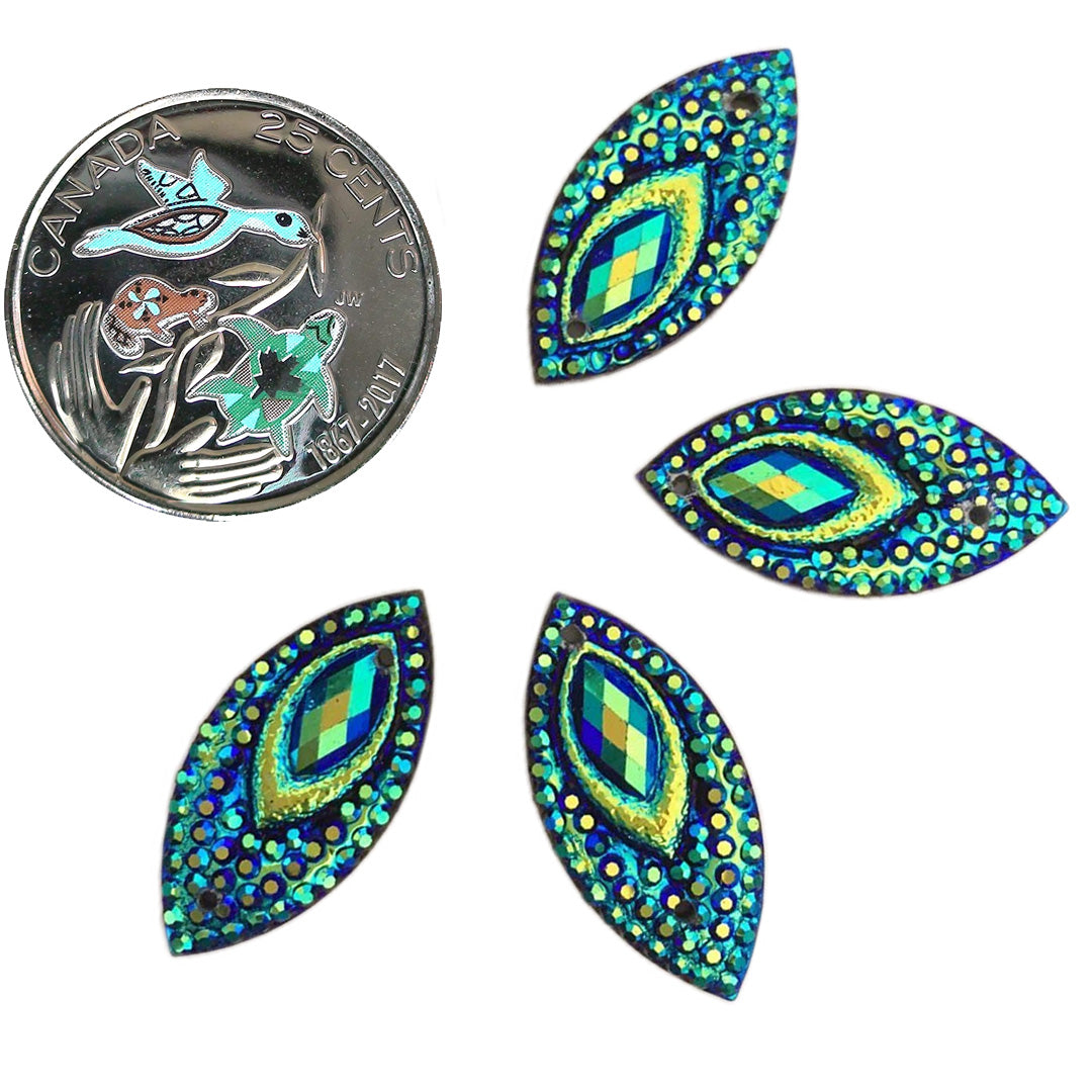 Resin Cab - Horse Eye Medium, Peacock Eye Black AB