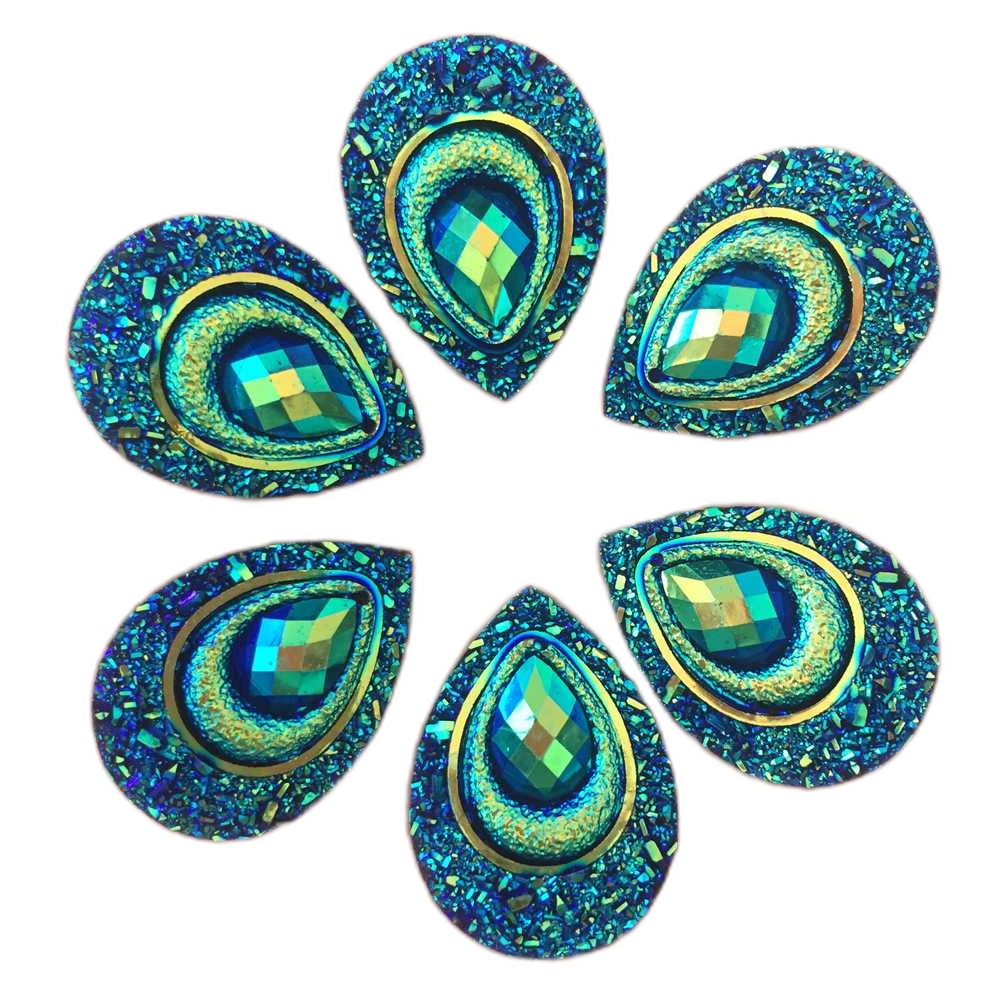 Resin Cab - Teardrop 25mm, Peacock Eye Black AB