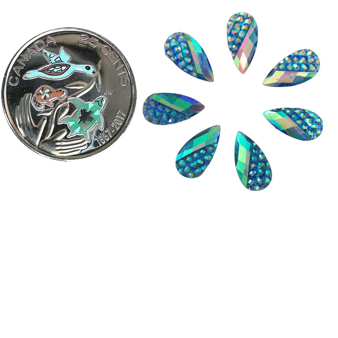 Resin Cab - Teardrop Medium, Studded - Turquoise AB