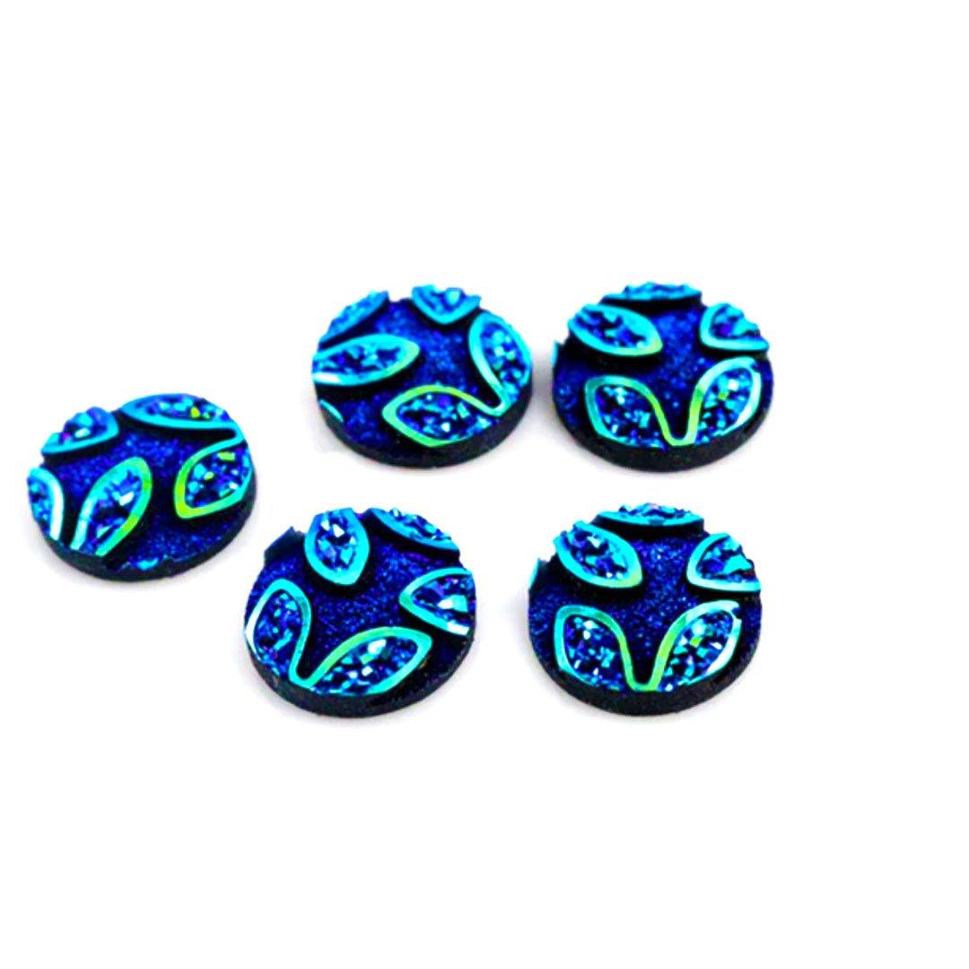 Resin Cab - Round 12mm, Blue AB Flower