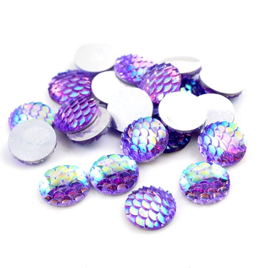 Resin Cab - Round 12mm, Fish Scale Light Purple AB