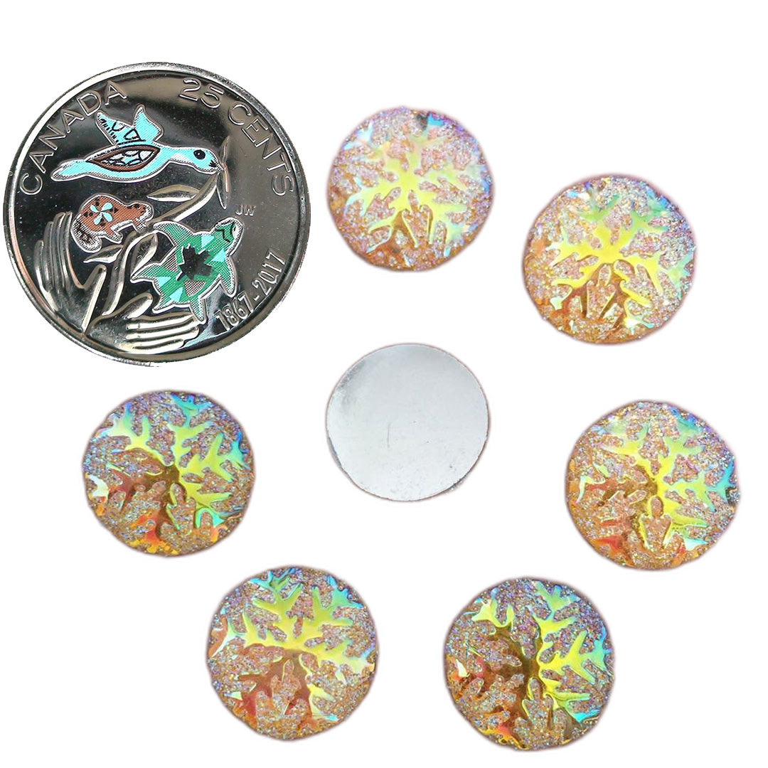 Resin Cab - Round 14mm, Snowflake Topaz AB