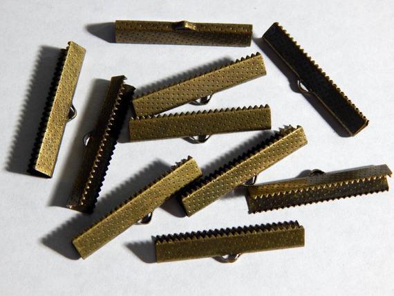 Ribbon End - 10 pc Antq Brass 28x8mm