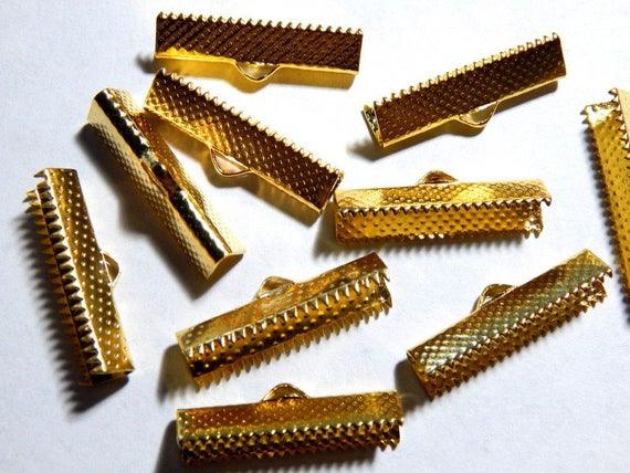 Ribbon End - 10 pc Gold 28x8mm