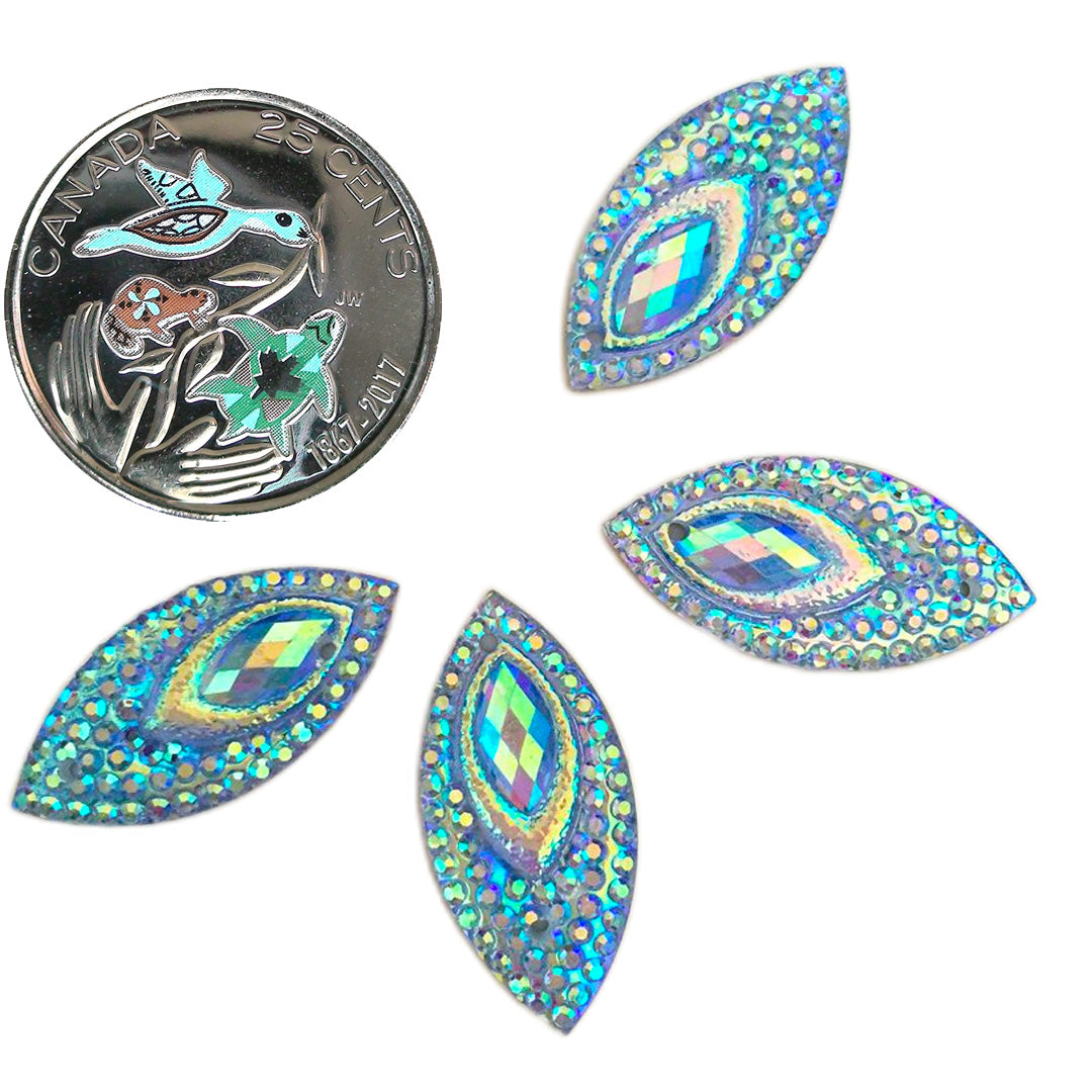 Resin Cab - Horse Eye Medium, Peacock Eye Turquoise AB