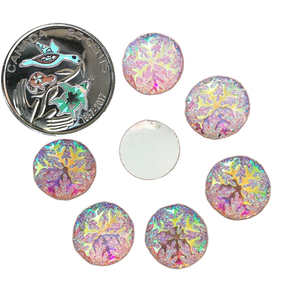 Resin Cab - Round 14mm, Snowflake Light Pink AB