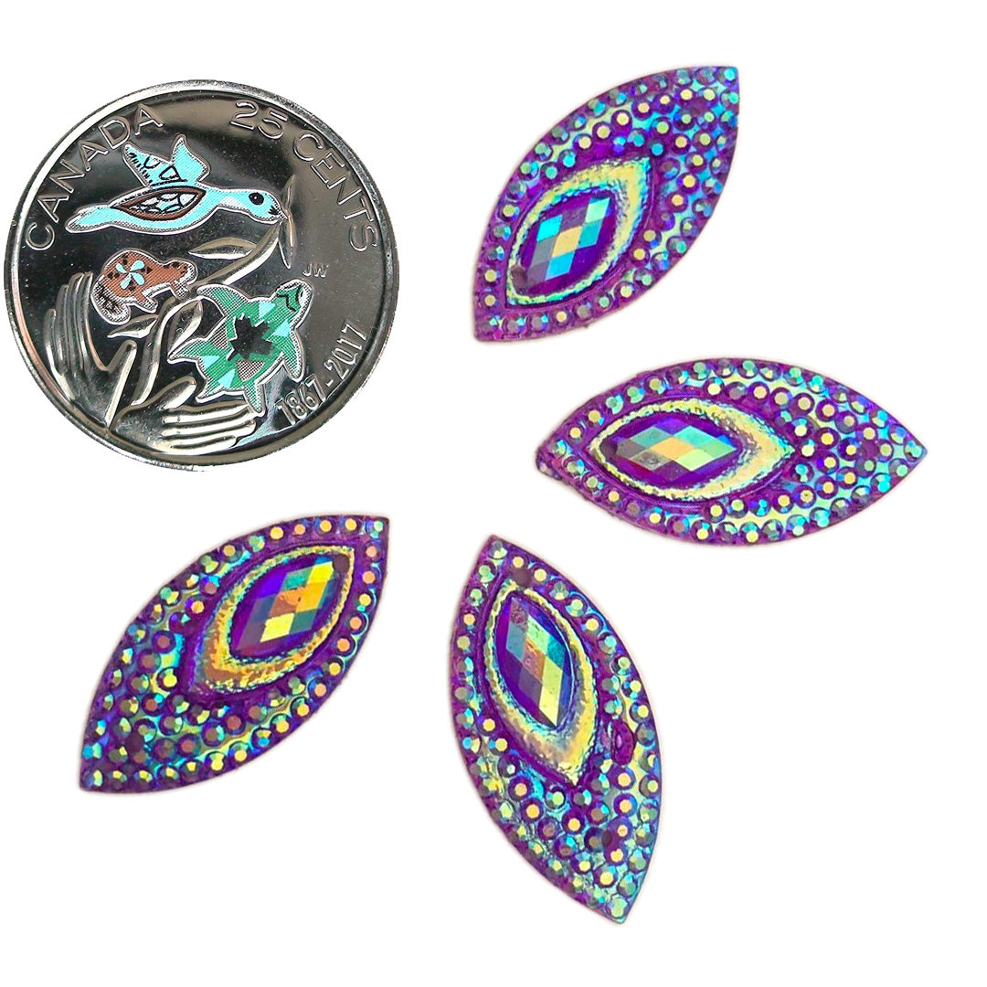 Resin Cab - Horse Eye 11x22mm, Peacock Eye Amethyst AB
