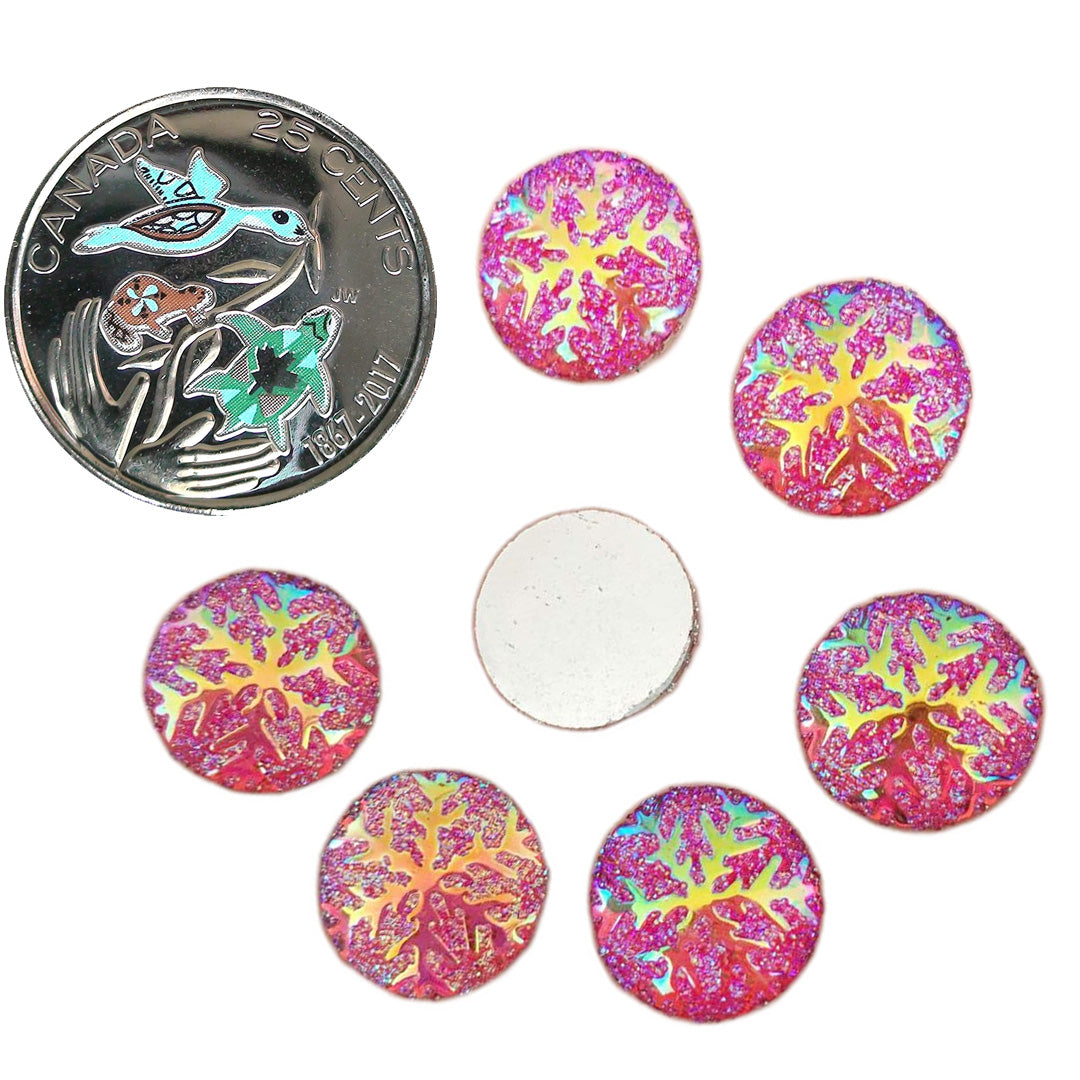 Resin Cab - Round 14mm, Snowflake Rose AB