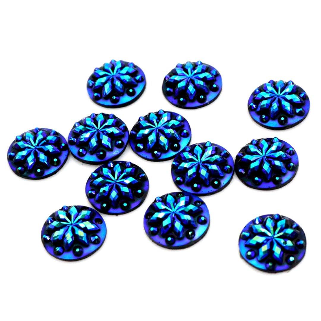Resin Cab - Round 12mm, Blue AB Snowflake