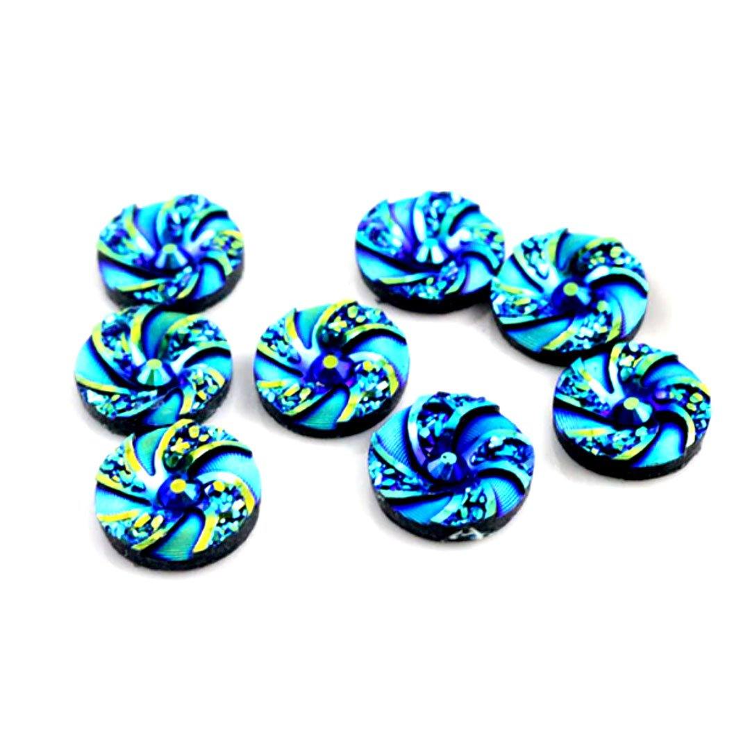 Resin Cab - Round 12mm, Blue AB Swirl