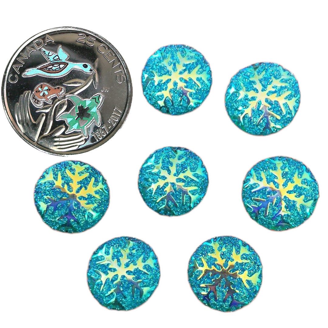 Resin Cab - Round 14mm, Snowflake Turquoise AB