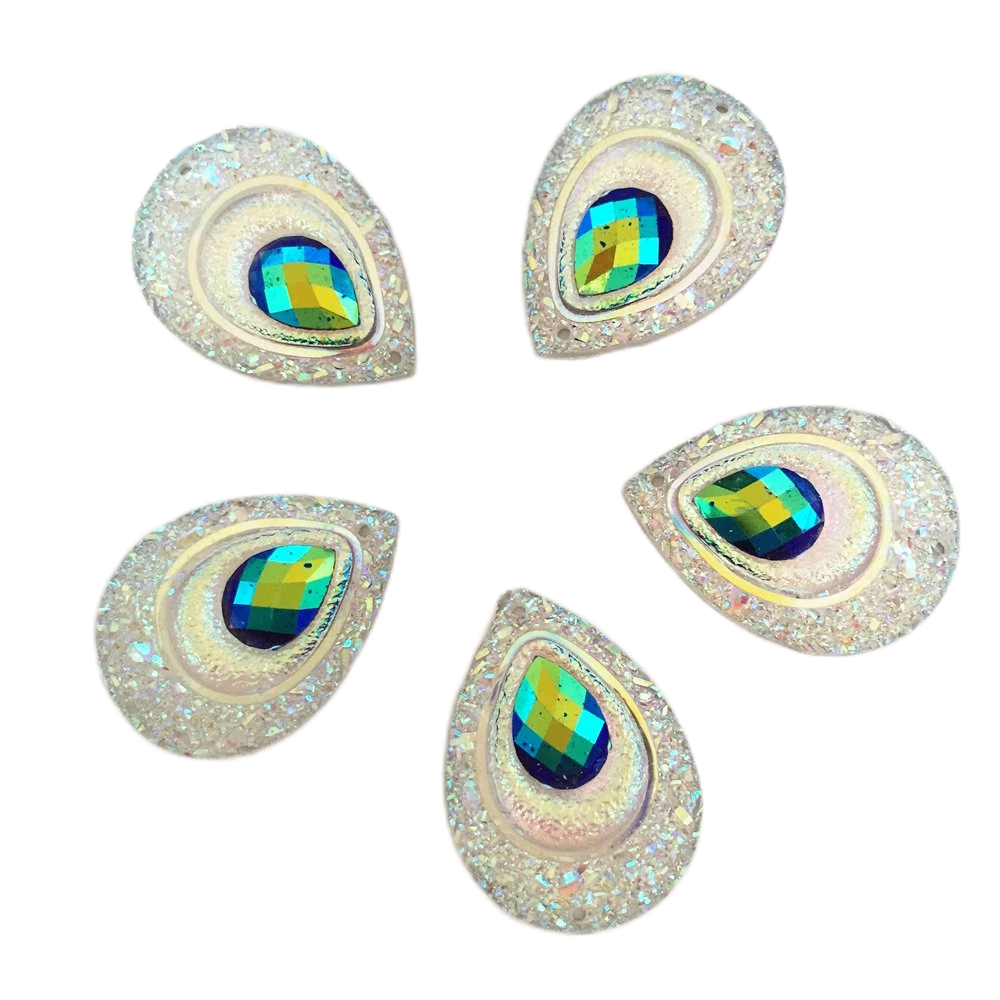 Resin Cab - Teardrop Medium, Peacock Eye Clear AB