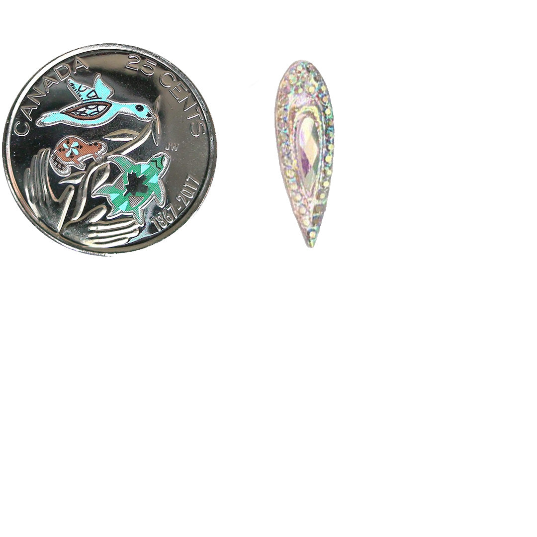 Resin Cab - Teardrop 20mm, Peacock Eye White AB