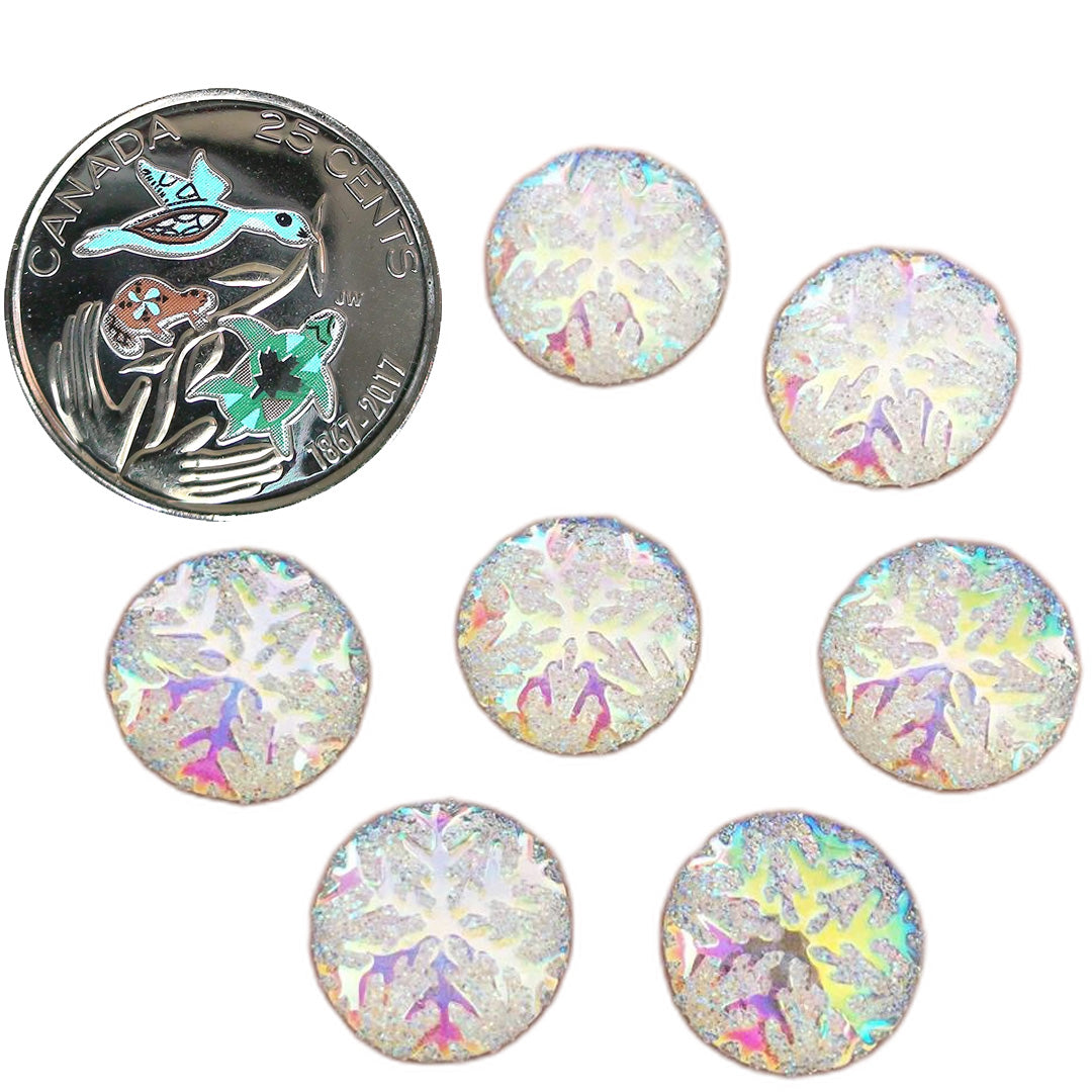 Resin Cab - Round 14mm, Snowflake Crystal AB