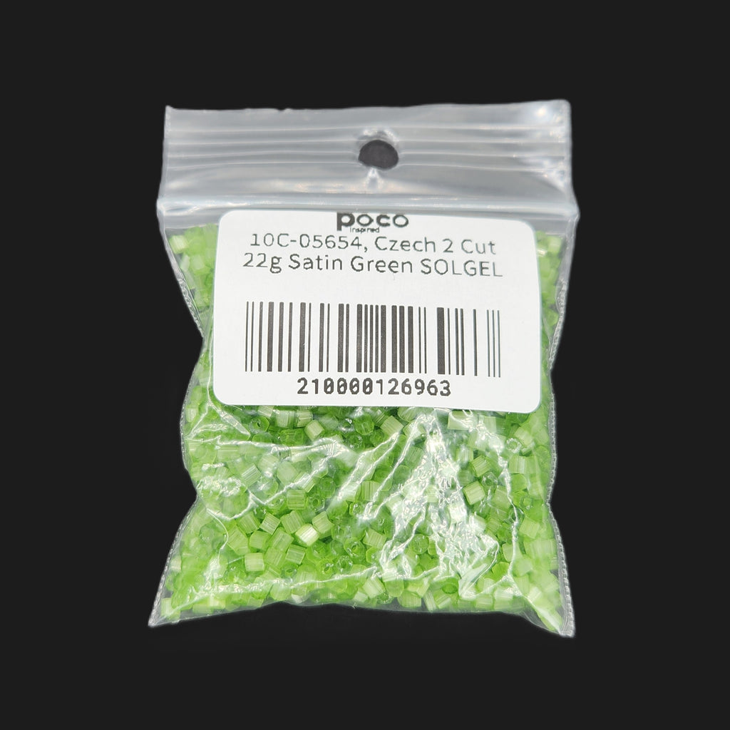 10C-05654, Czech 2 Cut 22g Satin Green SOLGEL