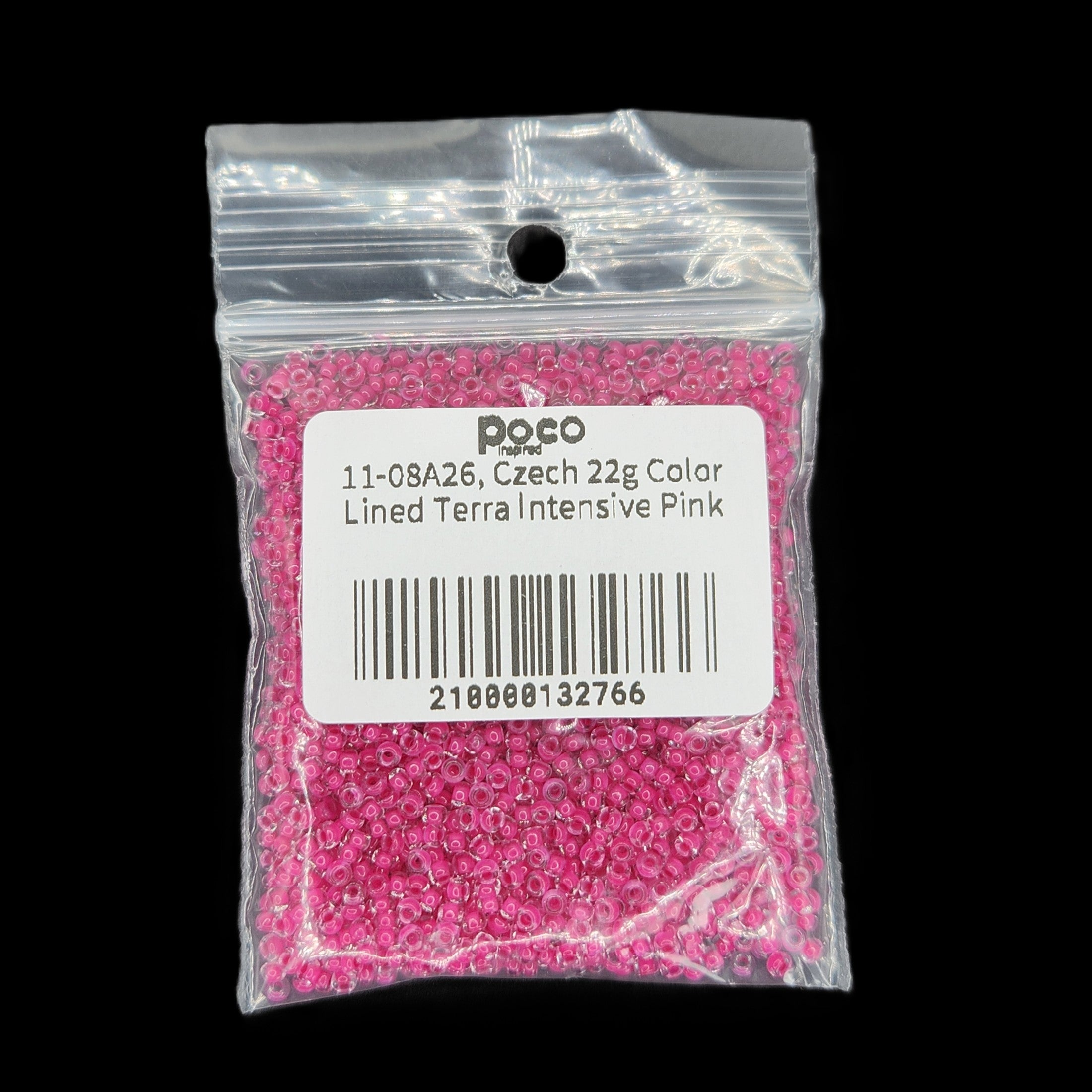 11-08A26, Czech 22g Color Lined Terra Intensive Pink