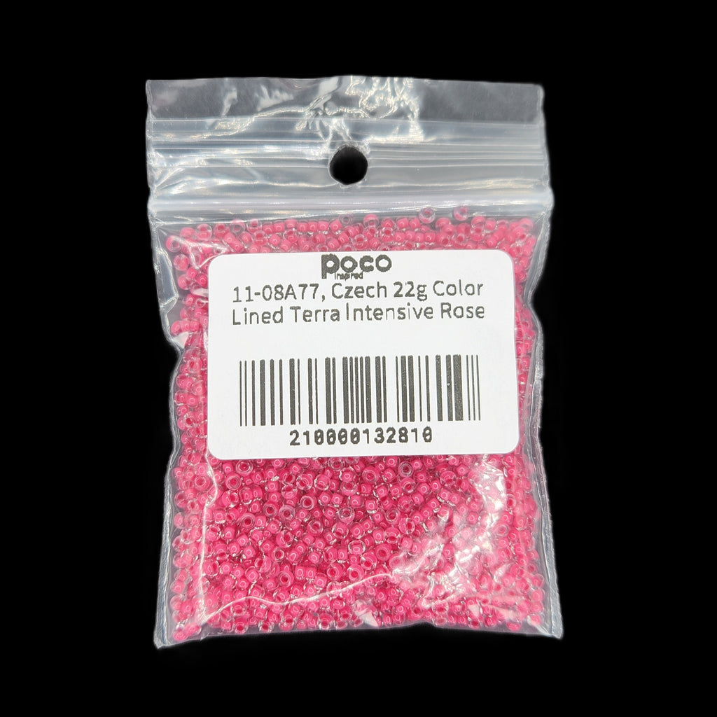 11-08A77, Czech 22g Color Lined Terra Intensive Rose