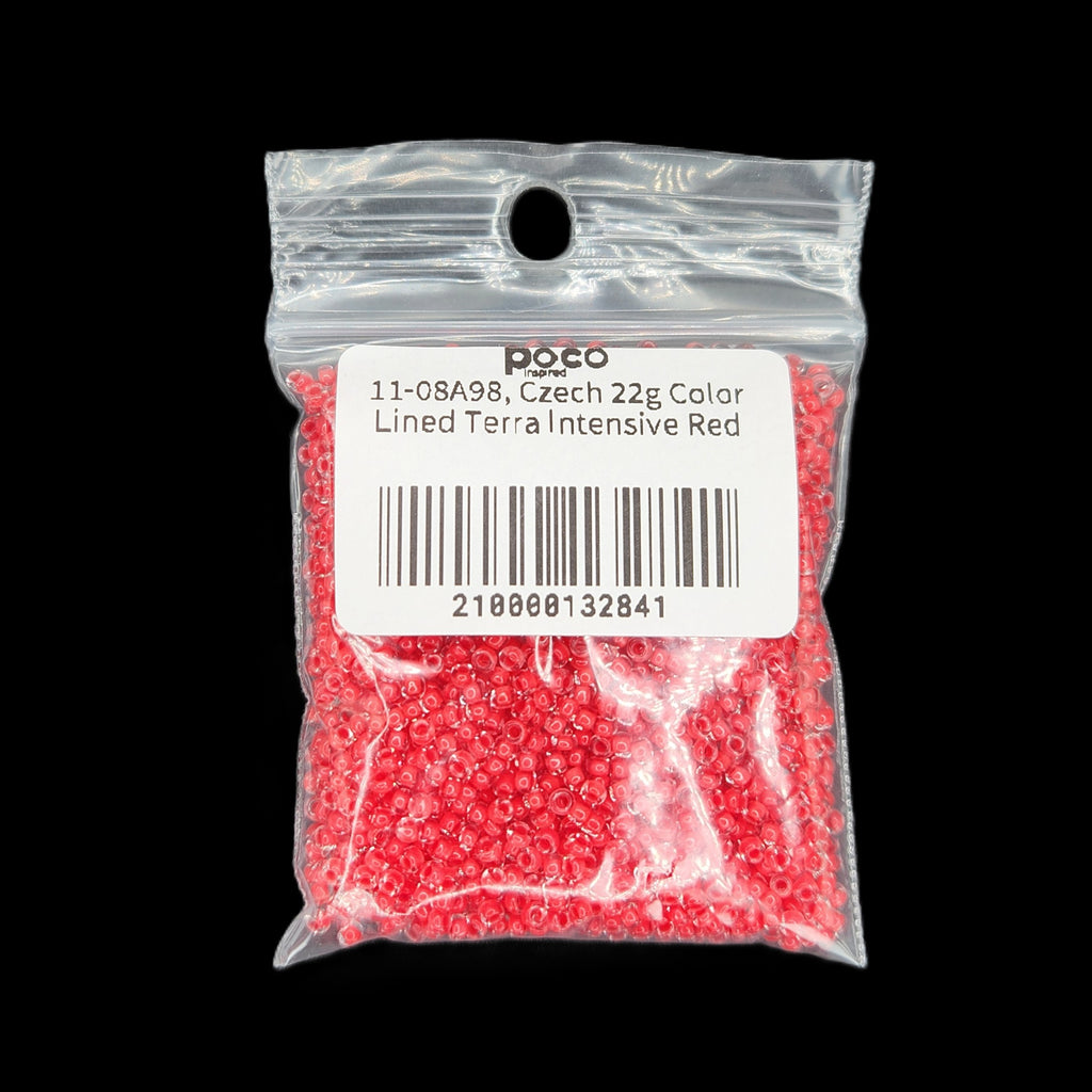 11-08A98, Czech 22g Color Lined Terra Intensive Red