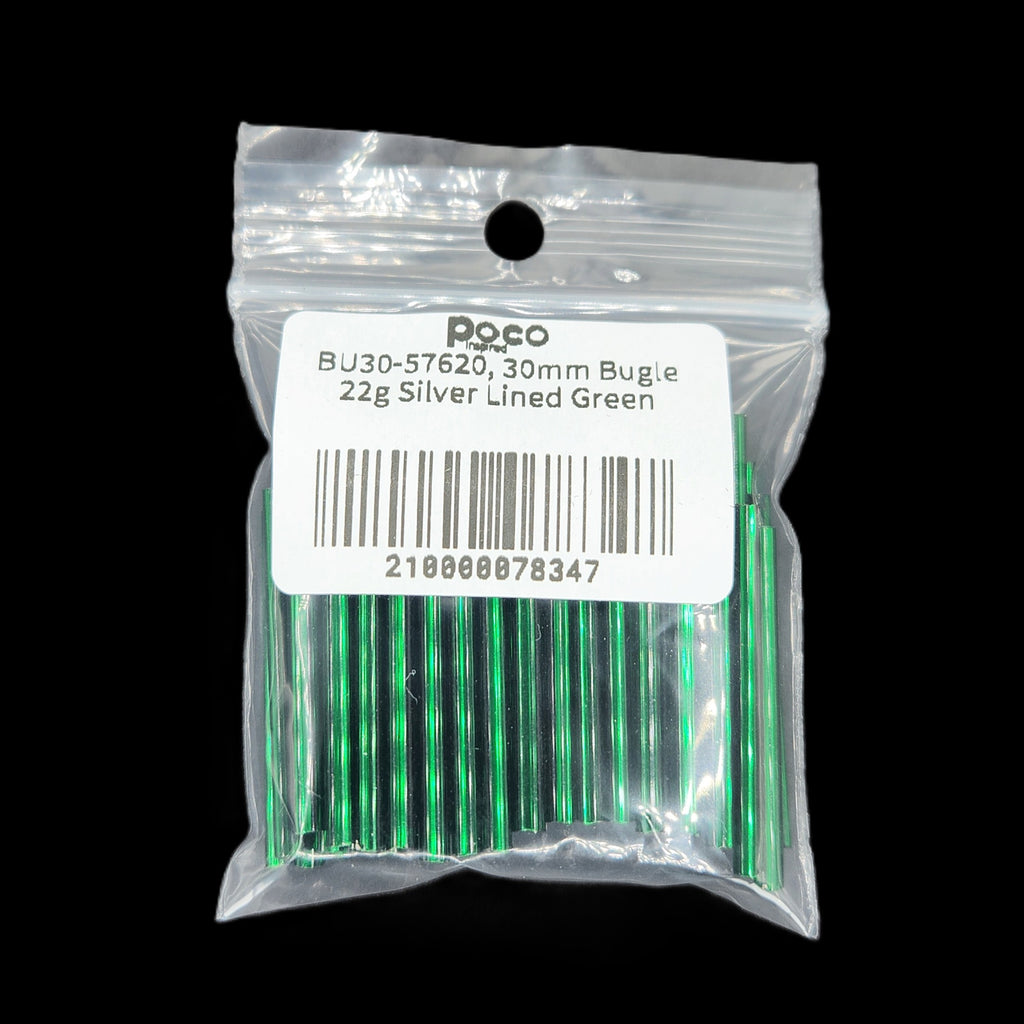 BU30-57620, 30mm Bugle 22g Silver Lined Green