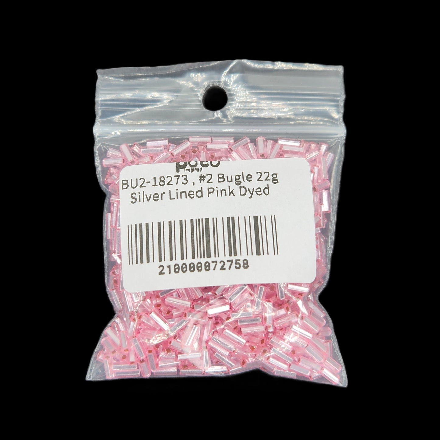 BU2-18273 , #2 Bugle 22g Silver Lined Pink Dyed