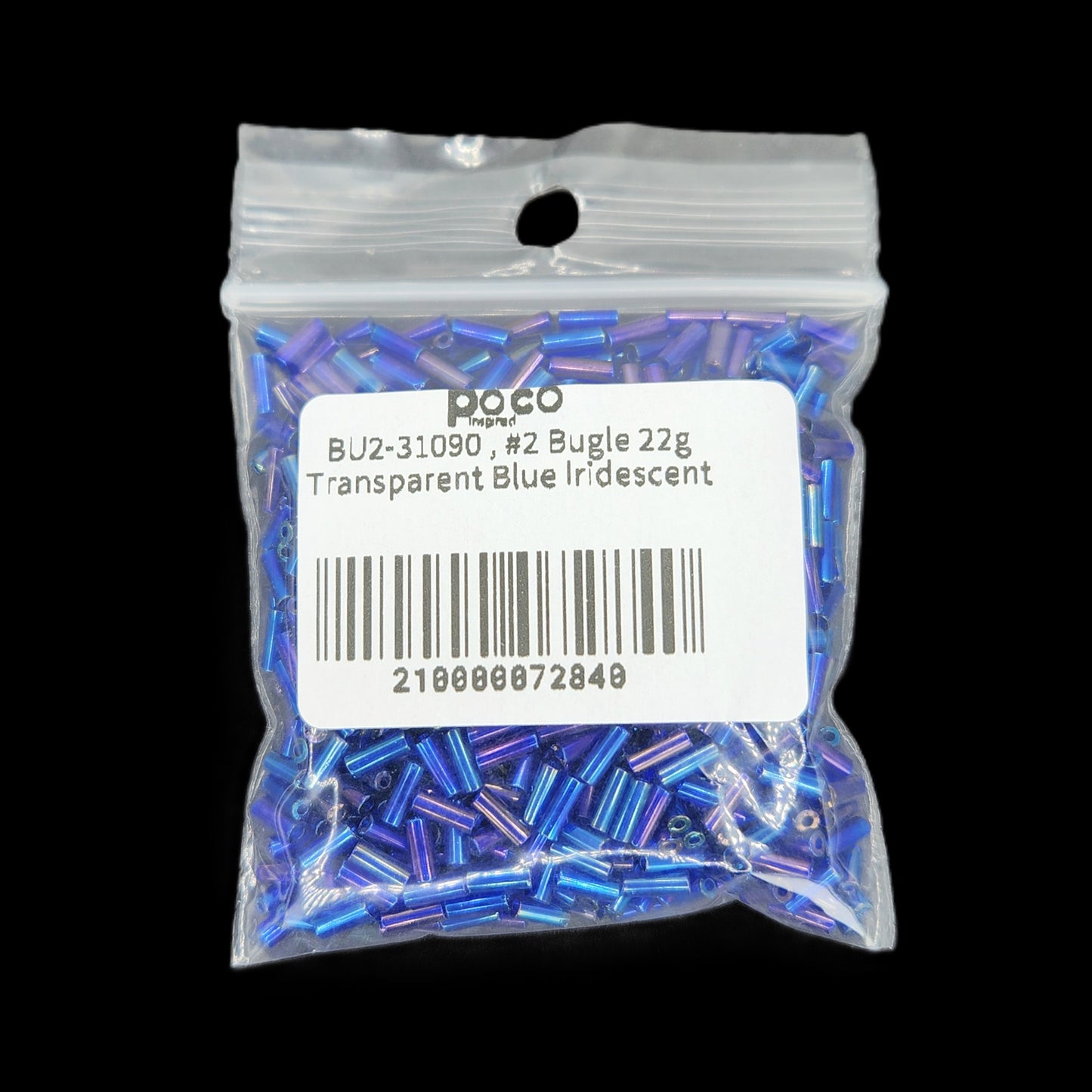 BU2-31090 , #2 Bugle 22g Transparent Blue Iridescent