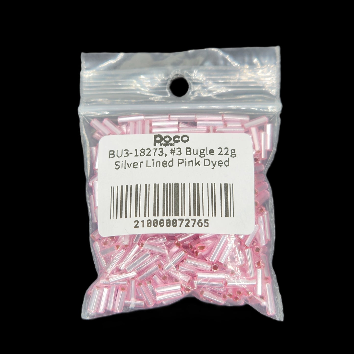 BU3-18273, #3 Bugle 22g Silver Lined Pink Dyed