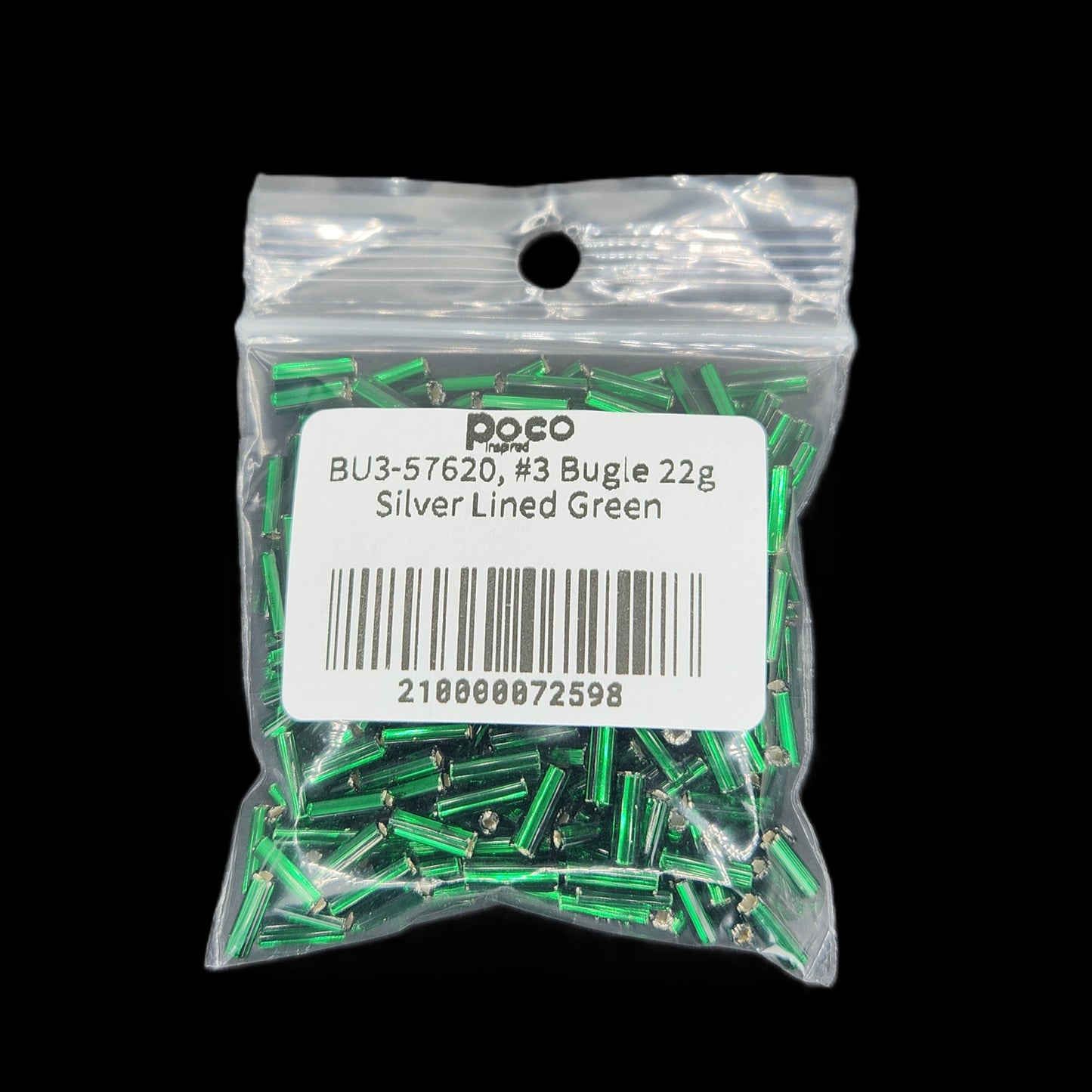 BU3-57620, #3 Bugle 22g Silver Lined Green