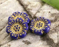 Wild Rose Czech Glass, Op Blue with Gold Wash 14mm - PoCo Inspired