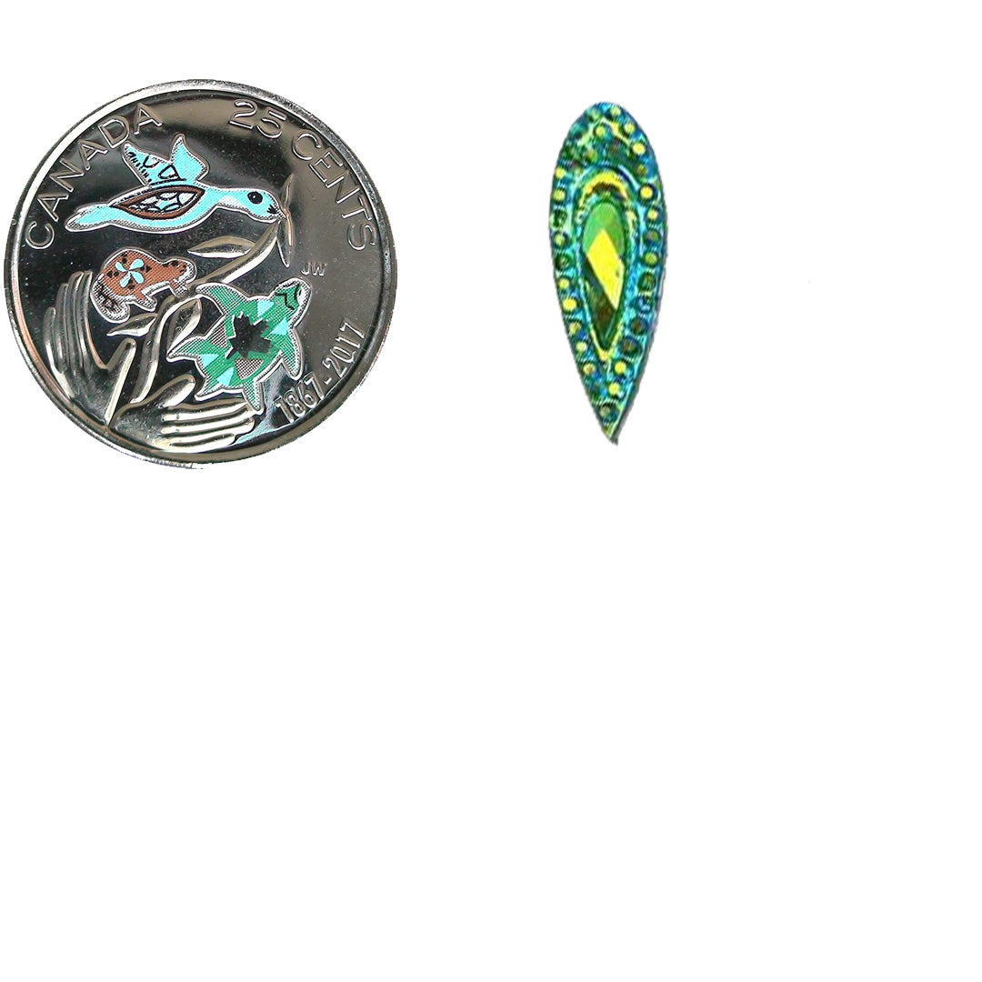 Resin Cab - Teardrop 20mm, Peacock Eye Emerald AB